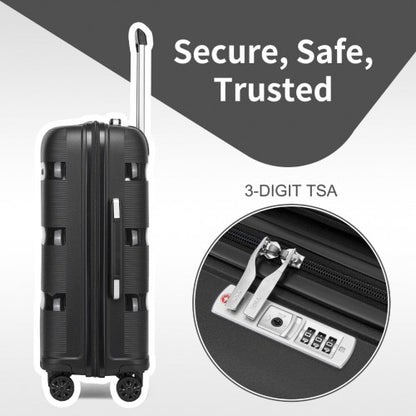 KSK2492 - Kono 19-Inch PP Hardshell Carry-On Suitcase–Lightweight Cabin Luggage with TSA Lock, 360° Silent Spinner Wheels - Black