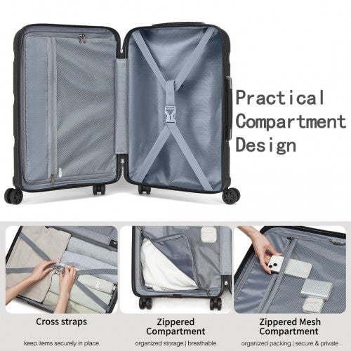 KSK2492 - Kono 19-Inch PP Hardshell Carry-On Suitcase–Lightweight Cabin Luggage with TSA Lock, 360° Silent Spinner Wheels - Black