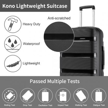 KSK2492 - Kono 24-Inch PP Hardshell Suitcase–Durable Checked Luggage with TSA Lock & 360° Spinner Silent Wheels - Black