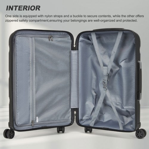 KSK2492 - Kono 3-Piece PP Hardshell Luggage Set–Durable Travel Suitcases with TSA Lock, 360° Spinner Wheels - Black