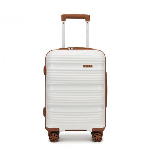 KSK2492 - Kono 19-Inch PP Hardshell Carry-On Suitcase–Lightweight Cabin Luggage with TSA Lock, 360° Silent Spinner Wheels - Cream And Brown