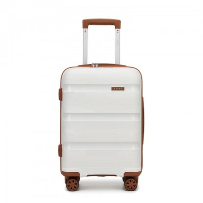KSK2492 - Kono 19-Inch PP Hardshell Carry-On Suitcase–Lightweight Cabin Luggage with TSA Lock, 360° Silent Spinner Wheels - Cream And Brown