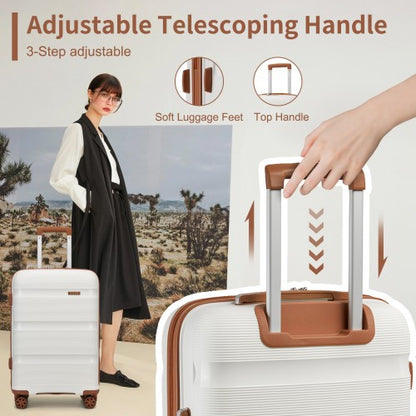 KSK2492 - Kono 19-Inch PP Hardshell Carry-On Suitcase–Lightweight Cabin Luggage with TSA Lock, 360° Silent Spinner Wheels - Cream And Brown