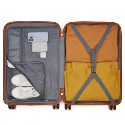 KSK2492 - Kono 24-Inch PP Hardshell Suitcase–Durable Checked Luggage with TSA Lock & 360° Spinner Silent Wheels - Cream And Brown