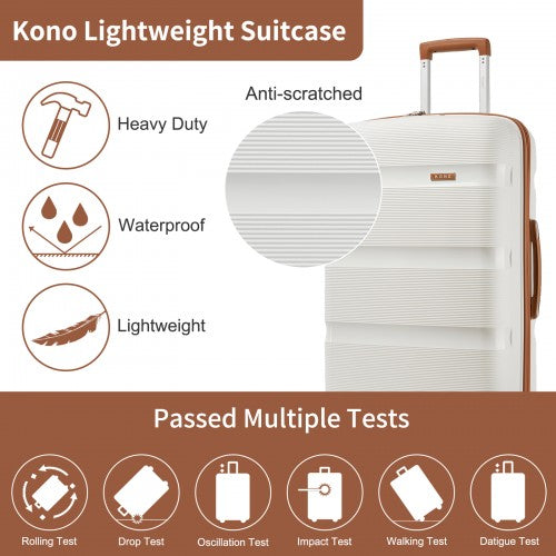 KSK2492 - Kono 24-Inch PP Hardshell Suitcase–Durable Checked Luggage with TSA Lock & 360° Spinner Silent Wheels - Cream And Brown