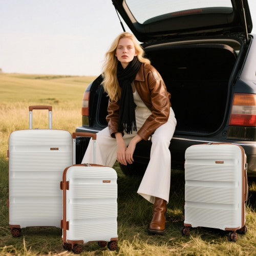 KSK2492 - Kono 24-Inch PP Hardshell Suitcase–Durable Checked Luggage with TSA Lock & 360° Spinner Silent Wheels - Cream And Brown