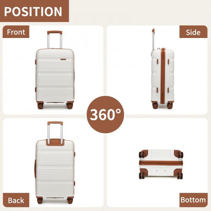 KSK2492 - Kono 24-Inch PP Hardshell Suitcase–Durable Checked Luggage with TSA Lock & 360° Spinner Silent Wheels - Cream And Brown