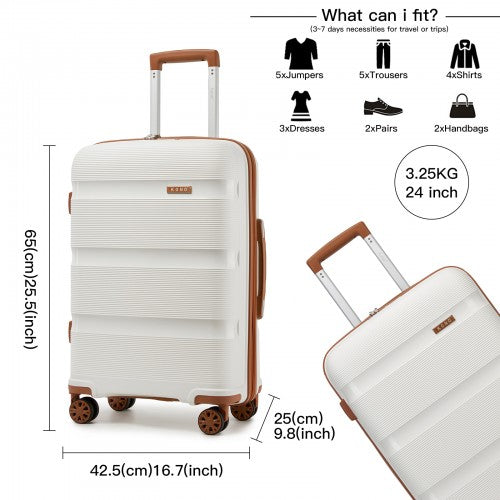 KSK2492 - Kono 24-Inch PP Hardshell Suitcase–Durable Checked Luggage with TSA Lock & 360° Spinner Silent Wheels - Cream And Brown