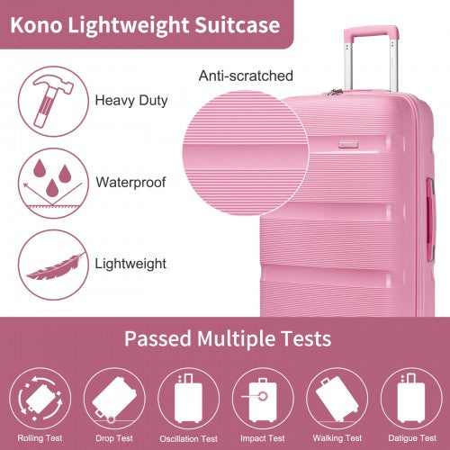 KSK2492 - Kono 24-Inch PP Hardshell Suitcase–Durable Checked Luggage with TSA Lock & 360° Spinner Silent Wheels - Pink