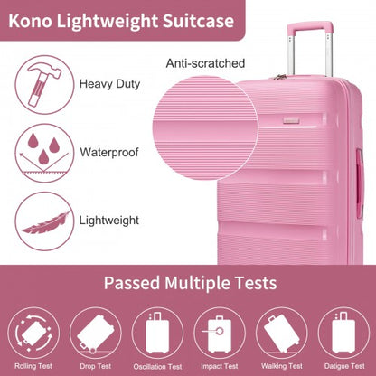 KSK2492 - Kono 24-Inch PP Hardshell Suitcase–Durable Checked Luggage with TSA Lock & 360° Spinner Silent Wheels - Pink