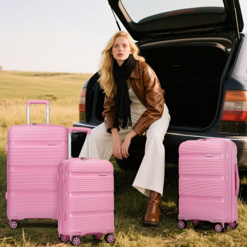 KSK2492 - Kono 24-Inch PP Hardshell Suitcase–Durable Checked Luggage with TSA Lock & 360° Spinner Silent Wheels - Pink