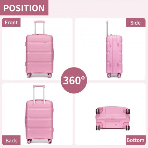 KSK2492 - Kono 24-Inch PP Hardshell Suitcase–Durable Checked Luggage with TSA Lock & 360° Spinner Silent Wheels - Pink