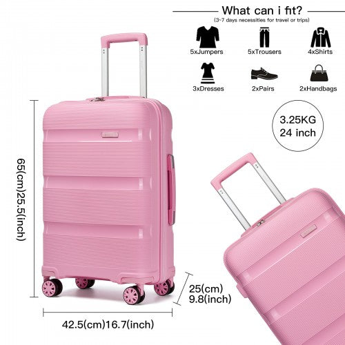 KSK2492 - Kono 24-Inch PP Hardshell Suitcase–Durable Checked Luggage with TSA Lock & 360° Spinner Silent Wheels - Pink