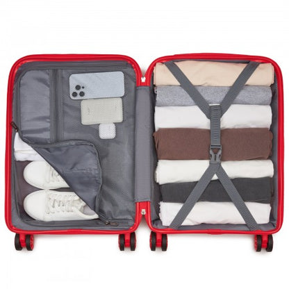KSK2492 - Kono 19-Inch PP Hardshell Carry-On Suitcase–Lightweight Cabin Luggage with TSA Lock, 360° Silent Spinner Wheels - Red