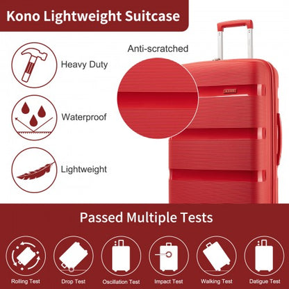 KSK2492 - Kono 19-Inch PP Hardshell Carry-On Suitcase–Lightweight Cabin Luggage with TSA Lock, 360° Silent Spinner Wheels - Red