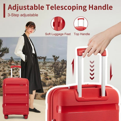 KSK2492 - Kono 19-Inch PP Hardshell Carry-On Suitcase–Lightweight Cabin Luggage with TSA Lock, 360° Silent Spinner Wheels - Red