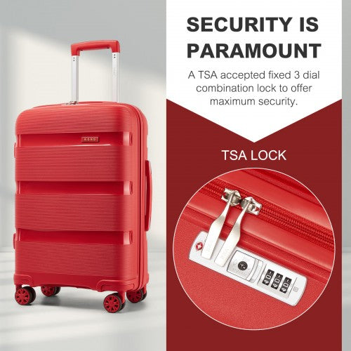 KSK2492 - Kono 28-Inch PP Hardshell Checked Luggage–Large Lightweight Suitcase with TSA Lock, 360° Spinner Wheels - Red