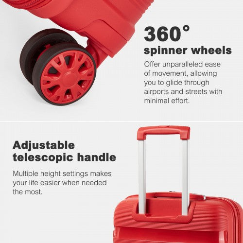 KSK2492 - Kono 24-Inch PP Hardshell Suitcase–Durable Checked Luggage with TSA Lock & 360° Spinner Silent Wheels - Red