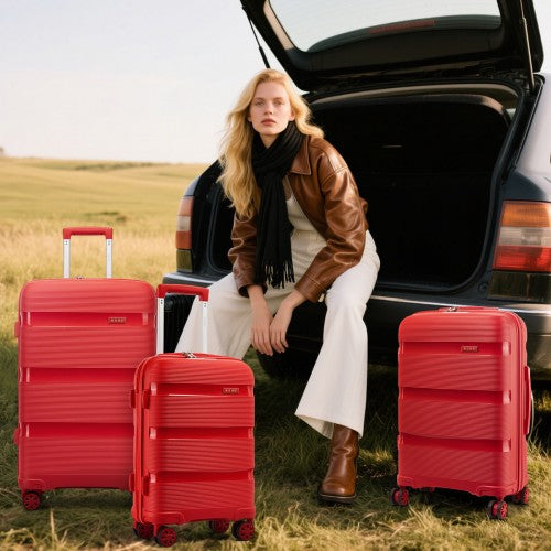 KSK2492 - Kono 28-Inch PP Hardshell Checked Luggage–Large Lightweight Suitcase with TSA Lock, 360° Spinner Wheels - Red