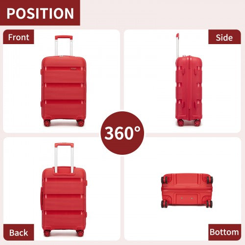 KSK2492 - Kono 24-Inch PP Hardshell Suitcase–Durable Checked Luggage with TSA Lock & 360° Spinner Silent Wheels - Red