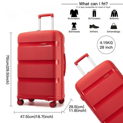 KSK2492 - Kono 28-Inch PP Hardshell Checked Luggage–Large Lightweight Suitcase with TSA Lock, 360° Spinner Wheels - Red