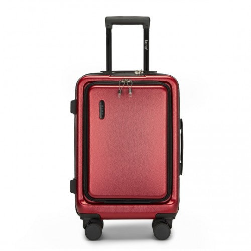 KSK2493 - Kono Durable ABS+PC 20 inch Carry-On Hardshell Suitcase with TSA Lock & Front Laptop Compartment - Burgundy