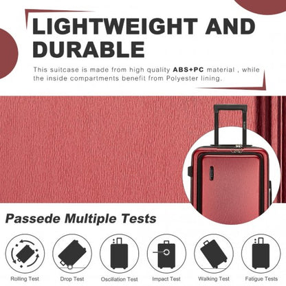KSK2493 - Kono Durable ABS+PC 20 inch Carry-On Hardshell Suitcase with TSA Lock & Front Laptop Compartment - Burgundy