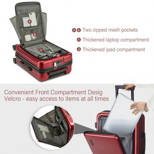 KSK2493 - Kono Durable ABS+PC 20 inch Carry-On Hardshell Suitcase with TSA Lock & Front Laptop Compartment - Burgundy