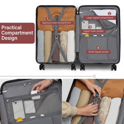 KSK2493 - Kono Durable ABS+PC 20 inch Carry-On Hardshell Suitcase with TSA Lock & Front Laptop Compartment - Burgundy