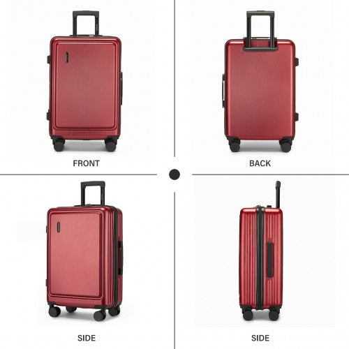 KSK2493 - Kono Durable ABS+PC 20 inch Carry-On Hardshell Suitcase with TSA Lock & Front Laptop Compartment - Burgundy