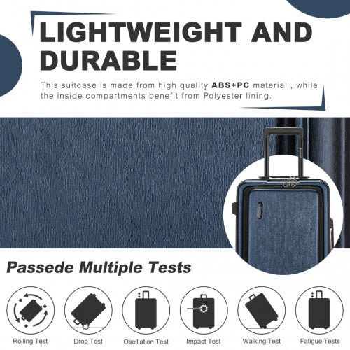 KSK2493 - Kono Durable ABS+PC 20 inch Carry-On Hardshell Suitcase with TSA Lock & Front Laptop Compartment - Navy