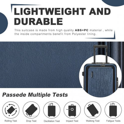 KSK2493 - Kono Durable ABS+PC 20 inch Carry-On Hardshell Suitcase with TSA Lock & Front Laptop Compartment - Navy