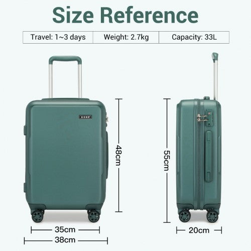 KSK2494 - Kono 20 Inch Cabin Size Minimalist Hard Shell ABS+PC Carry-On Suitcase with TSA Lock 360° Spinner Wheels - Military Green