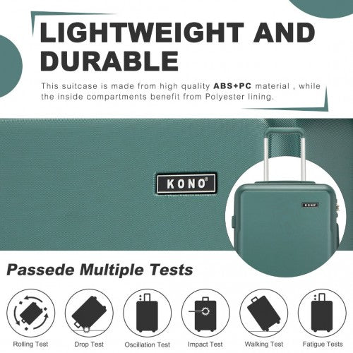 KSK2494 - Kono 20 Inch Cabin Size Minimalist Hard Shell ABS+PC Carry-On Suitcase with TSA Lock 360° Spinner Wheels - Military Green