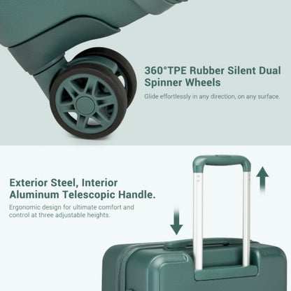 KSK2494 - Kono 20 Inch Cabin Size Minimalist Hard Shell ABS+PC Carry-On Suitcase with TSA Lock 360° Spinner Wheels - Military Green