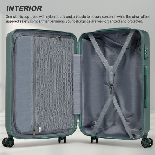 KSK2494 - Kono 28 Inch Minimalist Hard Shell ABS+PC Check-In Suitcase with TSA Lock 360° Spinner Wheels - Military Green