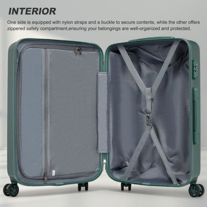 KSK2494 - Kono 28 Inch Minimalist Hard Shell ABS+PC Check-In Suitcase with TSA Lock 360° Spinner Wheels - Military Green