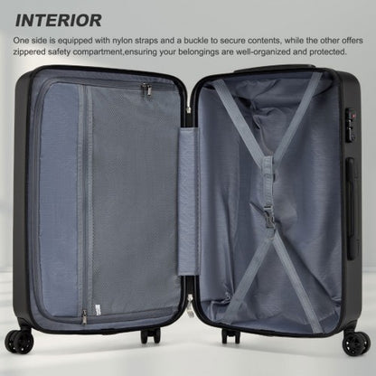KSK2494 - Kono 28 Inch Minimalist Hard Shell ABS+PC Check-In Suitcase with TSA Lock 360° Spinner Wheels - Black