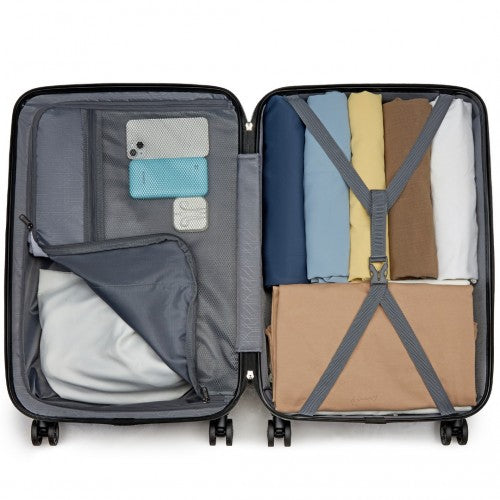 KSK2494 - Kono 3-Piece Minimalist Hard Shell ABS+PC Luggage Set with TSA Lock and 360° Spinner Wheels - Black