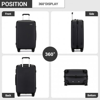 KSK2494 - Kono 3-Piece Minimalist Hard Shell ABS+PC Luggage Set with TSA Lock and 360° Spinner Wheels - Black