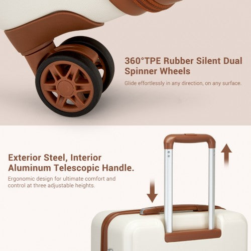KSK2494 - Kono 20 Inch Cabin Size Minimalist Hard Shell ABS+PC Carry-On Suitcase with TSA Lock 360° Spinner Wheels - Cream And Brown