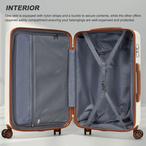 KSK2494 - Kono 3-Piece Minimalist Hard Shell ABS+PC Luggage Set with TSA Lock and 360° Spinner Wheels - Cream And Brown