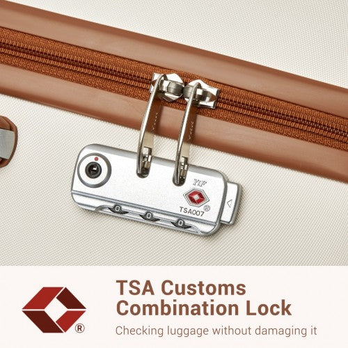 KSK2494 - Kono 3-Piece Minimalist Hard Shell ABS+PC Luggage Set with TSA Lock and 360° Spinner Wheels - Cream And Brown