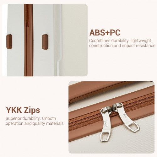 KSK2494 - Kono 3-Piece Minimalist Hard Shell ABS+PC Luggage Set with TSA Lock and 360° Spinner Wheels - Cream And Brown