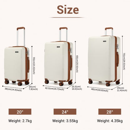 KSK2494 - Kono 3-Piece Minimalist Hard Shell ABS+PC Luggage Set with TSA Lock and 360° Spinner Wheels - Cream And Brown