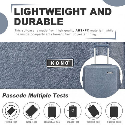 KSK2494 - Kono 20 Inch Cabin Size Minimalist Hard Shell ABS+PC Carry-On Suitcase with TSA Lock 360° Spinner Wheels - Denim Blue