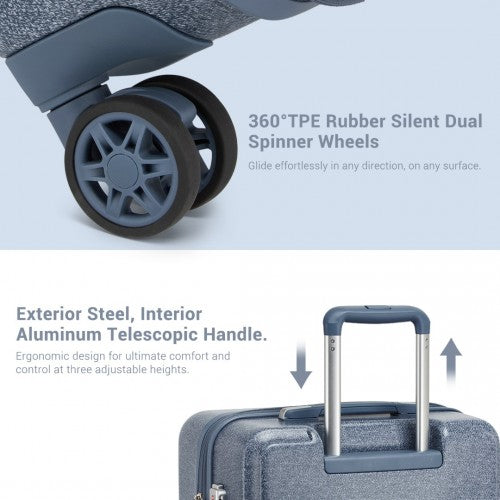 KSK2494 - Kono 20 Inch Cabin Size Minimalist Hard Shell ABS+PC Carry-On Suitcase with TSA Lock 360° Spinner Wheels - Denim Blue