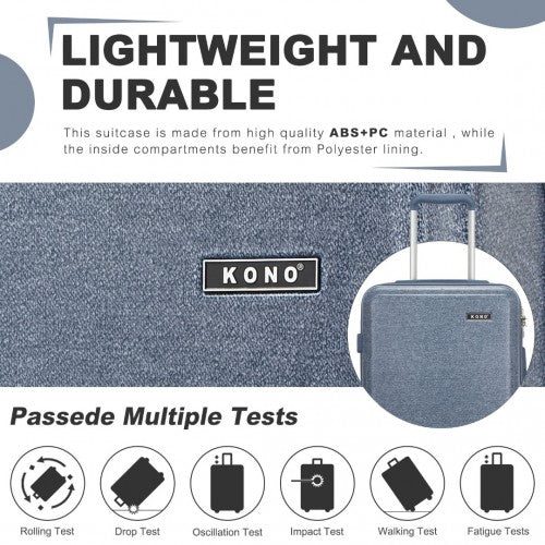 KSK2494 - Kono 24 Inch Minimalist Hard Shell ABS+PC Check-In Suitcase with TSA Lock 360° Spinner Wheels - Denim Blue
