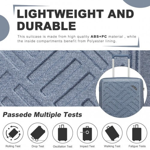 KSS2495 - Supercase 24 Inch Sleek Geometric Pattern Hard Shell ABS+PC Check-In Suitcase with TSA Lock for Effortless Travel - Denim Blue