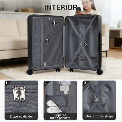 KSK2583 - Kono Premium ABS+PC 24 Inch Hard Shell Medium Check-In Luggage with TSA Lock & 360° Silent Spinner Wheels - Black